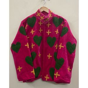 Hand Embroidered Velvet Cotton <b>Jacket</b> <b>Women</b> Mandarin Collar Full Sleeve Autumn Winter Bohemian Eye Pattern Eco-Friendly Open - Product Image 1