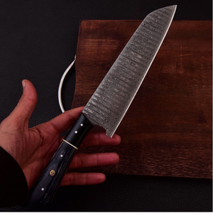 Couteau de chef SM Knives Sm4 de 13 pouces, forgé à la main en damas, manche en bois, étui en cuir, garantie de 3 ans - qualité industrielle/bricolage - Product Image 3