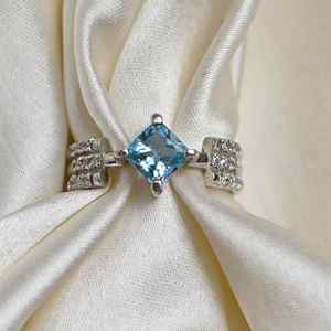 Anillo de Topacio Azul Natural con Corte Princesa, Plata de Ley, Elegante y Lujoso, Regalo de Aniversario de Bodas para Mujer - Product Image 2