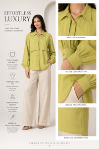 Ensemble deux pièces en coton pour femme, tenue d'été décontractée, chemise à rabat avant et pantalon taille haute, ensemble coordonné - Product Image 3