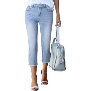 2025 2025 Pantalones vaqueros Capri de cintura alta para mujer Pantalones Capri de mezclilla azul cielo a la moda Talla 10 Traje de primavera - Product Image 5