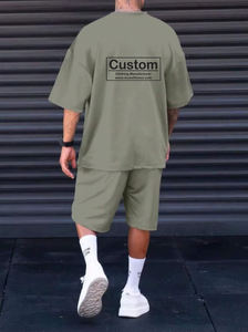 Conjunto de Camiseta y Pantalones Cortos para Hombre con Logotipo Personalizado, Hombros Caídos, Ropa Deportiva, Estilo Casual Urbano, Estampado, OEM - Product Image 3