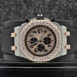 Nouvelle Arrivée Montre Chronographe Homme Luxe Hip Hop Plaqué Or avec Cadran en Verre Moissanite Entièrement Sertie, Forme Irrégulière, Bracelet en Acier Inoxydable - Product Image 1