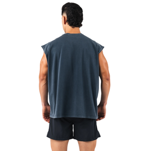 Camiseta sin mangas oversize vintage azul marino para hombre, ideal para gimnasio y entrenamiento, OEM al por mayor - Product Image 4