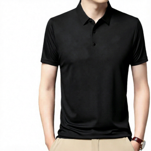 <b>Men's</b> Solid Color Short Sleeve Polo <b>Shirt</b> Knitted Casual Button Design Navy Blue Regular Fit - Product Image 4
