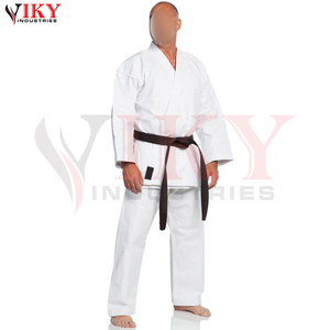 Combinaisons de karaté en toile de 16 oz de qualité supérieure, fabriquées directement en usine, personnalisées, de couleur blanche unie, avec étiquette privée OEM. - Product Image 2