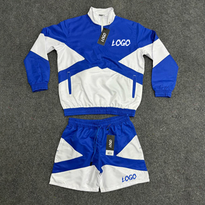 Custom 2026 Winter <b>Men's</b> Casual Solid Sports Running Jogger Training Suit Set <b>Half</b> <b>Zip</b> Windbreaker <b>Jacket</b> Shorts Satin Quick Dry - Product Image 3