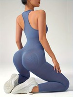 Combinaison athlétique sans manches pour femme, avec cordon de serrage, unie, écologique, sans couture |   Tenue de yoga légère et respirante pour le corps entier