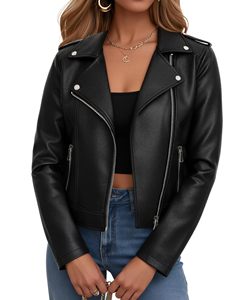 Chaqueta Corta de Cuero Sintético para Mujer, Estilo Motociclista, Personalizable al por Mayor - Product Image 5