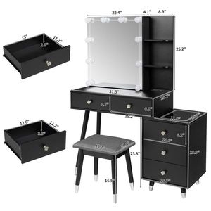Solid Wood <b>Makeup</b> Vanities 5 Drawers 2 Layer Shelf <b>Mirror</b> Case Pitted Particle Board Triamine Coating Copper Sheath Decoration - Product Image 6