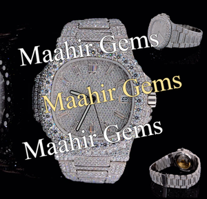 Montre de luxe Hip Hop personnalisée en acier inoxydable avec diamants Moissanite, boîtier entièrement serti, résistance à l'eau 10 bars, testée, pour hommes et femmes - Product Image 3