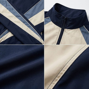 Survêtement pour homme bleu marine et beige, manches longues, fermeture éclair, respirant, sportif, vêtement d'automne, coupe régulière, coupe-vent - Product Image 6