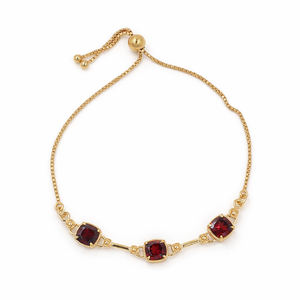 Bracelet à maillons en argent sterling 925 avec trois pierres de grenat en forme de coussin, plaqué or et rhodium - Product Image 1