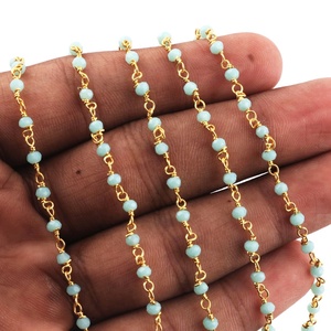 Chaîne de chapelet en perles hydro à facettes aigue-marine chaîne ronde enroulée de fil plaqué or pour la fabrication de bijoux chaîne de pierres précieuses en gros - Product Image 5