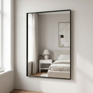 Specchio da Bagno Rettangolare Nero 40x48 Pollici con Cornice Profonda Montato a Parete - Product Image 2