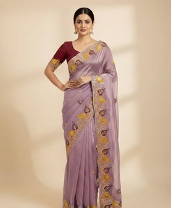 Indian Traditional Ethnic Fancy Designer Satin Silk Partywear Saree Sequins Work for Wedding Special Occasions Women Trendy - Product Image 1