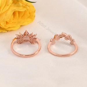 Natural Pink Tourmaline Bridal Ring Set 925 Sterling <b>Silver</b> & <b>Solid</b> Gold Fine Jewelry OEM ODM Wholesale Supplier - Product Image 3
