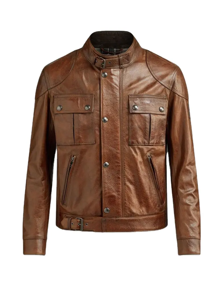 Veste en cuir véritable en peau de mouton en gros hommes nouveau Design mode Cognac Gangster 100% ciré motard en cuir pour veste de motard