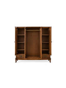 Traditional Wood <b>Wardrobe</b> with Raised Panel Doors Hinged Metal Handles Freestanding Bedroom Furniture 2 Drawers <b>Antique</b> Design - Product Image 2