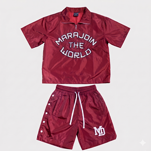 Conjunto de Chaqueta Cortavientos Personalizada de Alta Calidad para Hombre, Sudadera con Botones Laterales, Chaqueta Cortavientos de Nailon con Cremallera, Conjunto de Sudadera con Capucha y Pantalones Cortos - Product Image 5