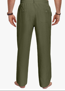 Men's Cotton Linen Pants Lightweight Casual Linen Dress Pants <b>Drawstring</b> Summer Beach <b>Trousers</b> - Product Image 2