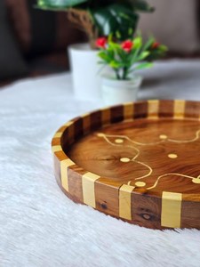 Bandeja de Madera Hecha a Mano con Pintura Dorada, Tradicional para Café Árabe, Dátiles, Dulces, Decoración de Mesa para Ramadán - Product Image 3