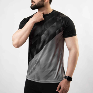 T-shirt à manches courtes pour homme, motif géométrique, col rond, coupe ajustée, séchage rapide, style sportif, impression par sublimation, polyester tricoté - Product Image 4