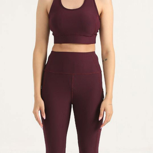 OEM Custom Service High Quality <b>Women</b> Yoga Set Plaid Front Logo 2-Piece Polyester/Nylon Breathable Eco-Friendly - Product Image 3