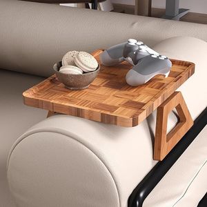 Vassoio Pieghevole in Bambù per Divano, Clip-On per Braccioli, Porta Bevande, Snack, Telefono o Telecomando, Utilizzabile anche come Scrivania - Product Image 2