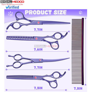 Ensemble de ciseaux de toilettage pour chiens professionnels en acier inoxydable allemand de 7 pouces pour petits animaux, ciseaux droits, ciseaux courbes, ciseaux d'éclaircissement de précision - Product Image 5