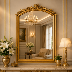 Miroir mural en bois sculpté Savoy Crest, cadre décoratif artisanal, miroir d'appoint haut de gamme pour les espaces de vie sophistiqués - Product Image 2
