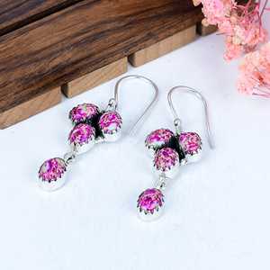 Boucles d'oreilles en argent sterling avec jaspe de sédiments marins rose, bijoux de fiançailles, cadeau fait main - Product Image 2