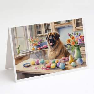 Whimsical Easter Leonberger Tarjetas de felicitación Paquete de 8 tarjetas de nota A7 en blanco con sobres Tamaño 5x7 para escritura de notas decorativas - Product Image 1