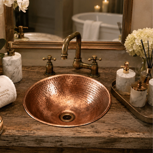 Handcrafted <b>Round</b> Hammered Copper Vessel Wash <b>Basin</b> Luxury Countertop Bathroom Sink Artisan Copper <b>Basin</b> for Home Hotel villa - Product Image 2