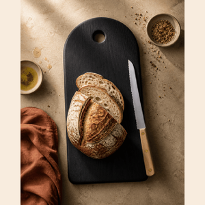 Sleek Matte <b>Black</b> Wooden Chopping <b>Board</b> Features Elegant Arched shaped Silhouette Top Integrated Hanging Hole For Cutting vegies - Product Image 6
