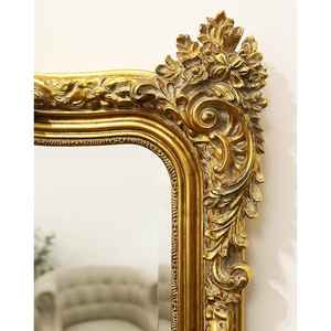 Miroir de sol en teck doré classique de luxe avec cadre sculpté à la main pour une décoration élégante de salon, chambre ou hôtel - Product Image 3