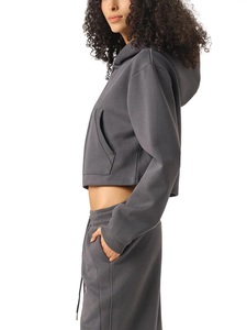 Veste à capuche streetwear pour femme, sweat-shirt vintage en mélange de coton anthracite - Product Image 3