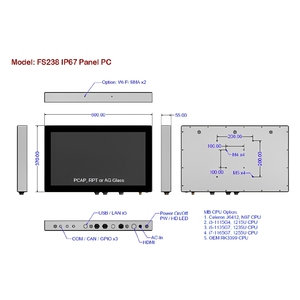 23.8" Fully IP67 Waterproof Industrial Marine Panel <b>PC</b> <b>Touch</b> <b>Screen</b> (PCAP/Resistive), Option: Internal UPS - Product Image 4