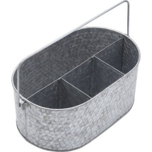 Porta Utensilios Rústico de Metal Galvanizado con Asa de Madera, Portátil, con 4 Compartimentos, para Cubiertos y Vajilla - Product Image 3