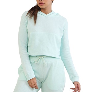 Sudadera con Capucha Corta Personalizada de Felpa Básica para Mujer, Sudadera con Capucha Lisa Teñida con Material de Algodón Personalizado, Sudaderas Cortas para Mujer - Product Image 1