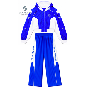 Zeta Phi Beta Sorority Nylon Windbreaker <b>Set</b> ZPB Blue And white Women's Athletic Loose Fit Track Suit Color-Block Joggers <b>Set</b> - Product Image 1