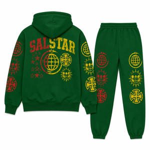 Ensemble de survêtement vert personnalisé pour homme, 2 pièces, sweat à capuche imprimé graphique, pantalon de jogging, fabricant de vêtements de sport streetwear - Product Image 2