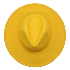 Chapeau à large bord jaune avec logo personnalisé, en laine, unisexe, décontracté, printemps-été, mode adulte - Product Image 2