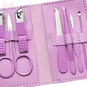 Ensemble de manucure et pédicure rose 7 pièces avec coupe-ongles, ciseaux, lime à ongles et outils dans un étui portable pour adultes - Product Image 2