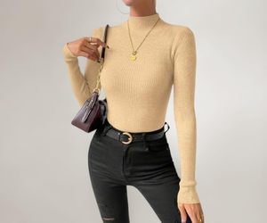 Camiseta de Manga Larga con Cuello Alto para Mujer, Tejido de Punto de Algodón y Elastano, Transpirable, de Secado Rápido, Antiarrugas, Corte Regular - Product Image 1