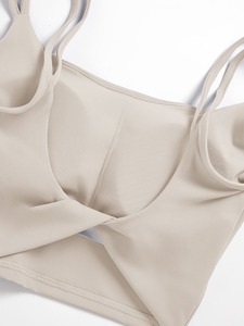 Women Scoop Neck Twist Back Gym <b>Crop</b> Bra Dual Spaghetti Strap Body Sculpting Yoga Running Vest <b>Top</b> High Stretch Activewear - Product Image 5