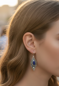 Boucles d'oreilles en lapis-lazuli de qualité supérieure, argent 925 plaqué or rose et or jaune, faites à la main, style bohème, bijoux statement, cadeau pour femme - Product Image 2