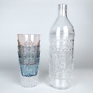 ชุดขวดน้ำและแก้วน้ำพลาสติกลายนูนแนววินเทจสำหรับกิจกรรมกลางแจ้ง - Product Image 4