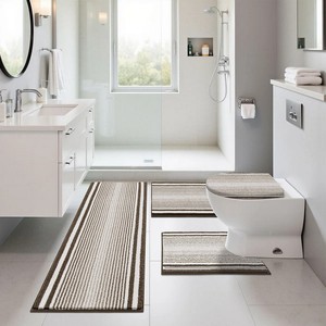 Striped Cotton Bath <b>Mat</b> <b>Set</b> 3-Piece Rectangle Non-Slip Braided Modern Design for Home Use - Product Image 4