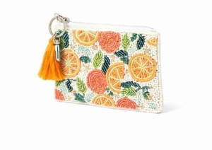 Monedero de Lujo Hecho a Mano con Cuentas de Cítricos para Mujer, Diseño de Naranja, Limón y Pomelo, Cartera Abierta con Cadena de Muñeca y Cuentas Artesanales - Product Image 1